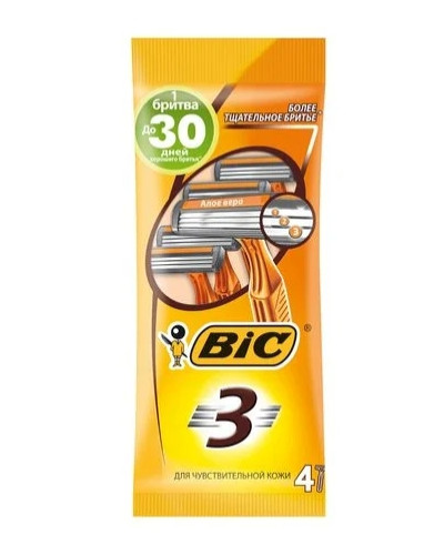 Одноразові станки для гоління BIC 3 для чутливої шкіри 4 шт оптом в інтернет-магазині Domestik