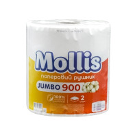 Паперовий рушник Mollis Jumbo, 2х-шарові, білі, 900 відривів