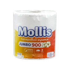 Паперовий рушник Mollis Jumbo, 2х-шарові, білі, 900 відривів