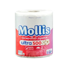 Паперовий рушник Mollis Ultra, 2х шарові, білі, 500 відривів