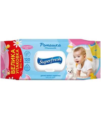 Вологі серветки дитячі Summer Fresh Ромашка клапан 120 шт оптом в інтернет-магазині Domestik